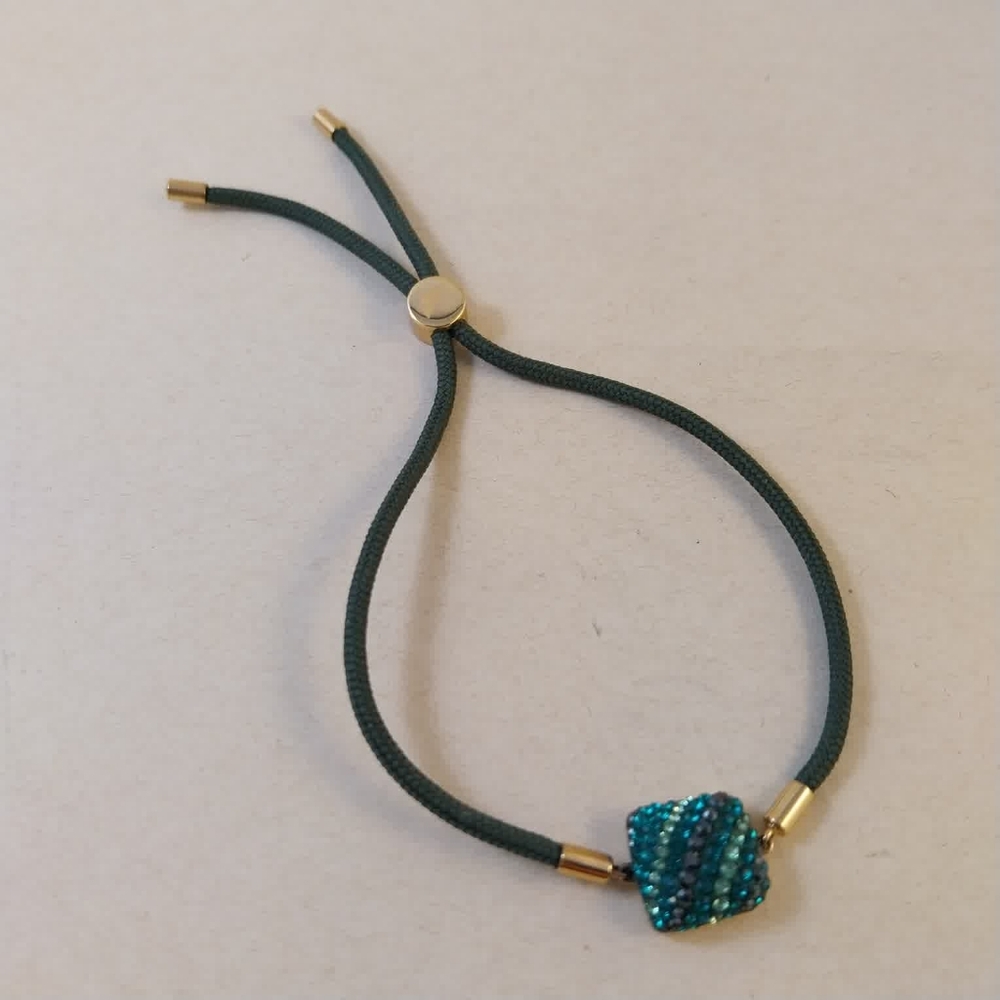 Swarovski Teal Cube Beaded Adjustable Bracelet with Gold Accents